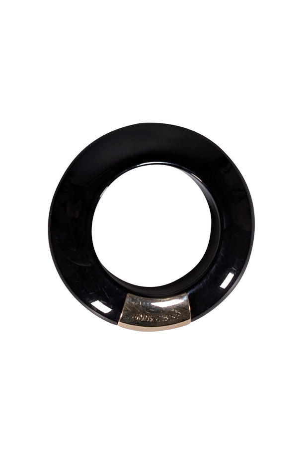 Jimmy Choo - Black Acrylic & Gold Thick Bangle Bracelet - Current Boutique