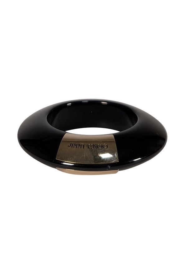 Jimmy Choo - Black Acrylic & Gold Thick Bangle Bracelet - Current Boutique
