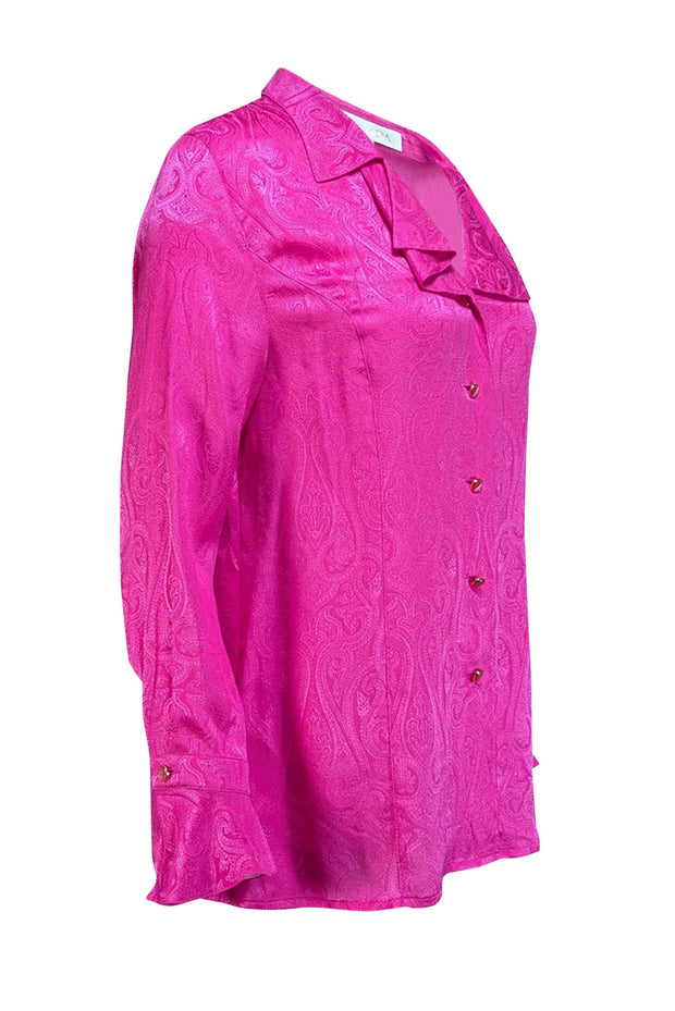 Escada - Pink Paisley Print Silk Blouse Sz 12 - Current Boutique
