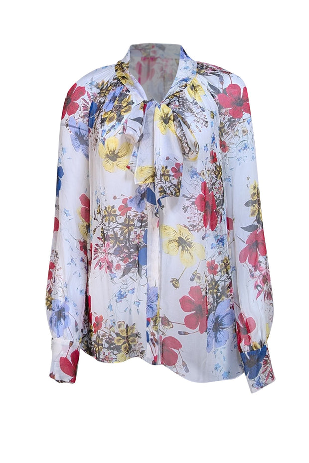 Erdem - White Multi Floral Print Sheer Blouse Sz M - Current Boutique