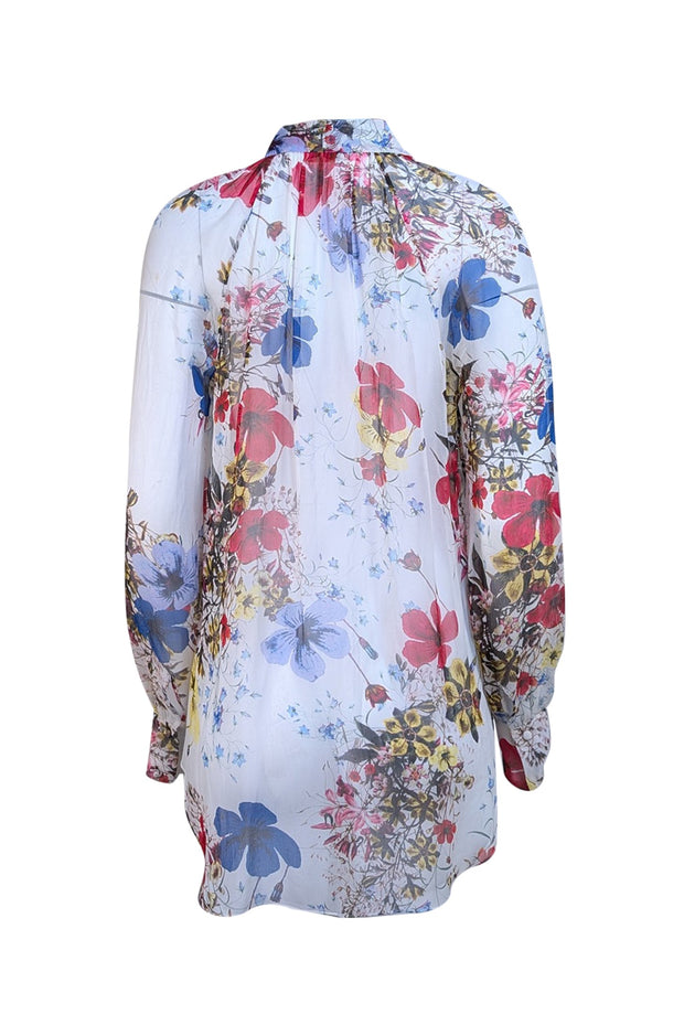 Erdem - White Multi Floral Print Sheer Blouse Sz M - Current Boutique