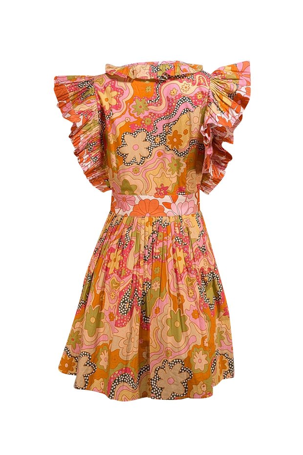 Celia B - Orange & Pink Abstract Floral Print Cotton Mini Dress Sz M - Current Boutique