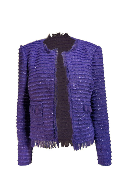 L'Agence - Deep Violet Metallic Tweed Blazer Sz 4 - Current Boutique