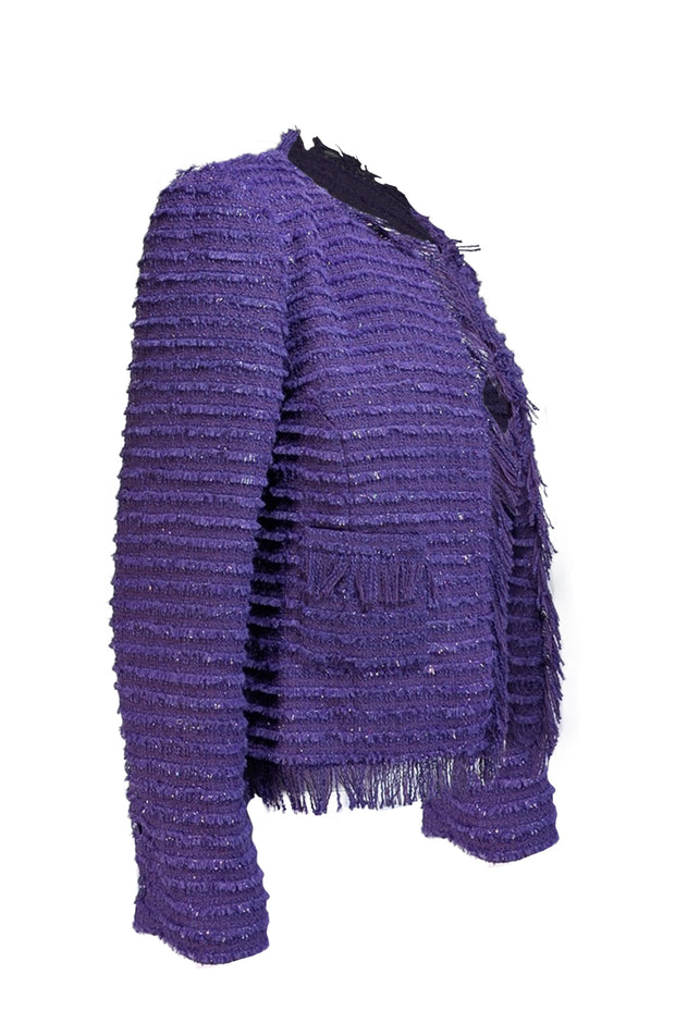 L'Agence - Deep Violet Metallic Tweed Blazer Sz 4 - Current Boutique