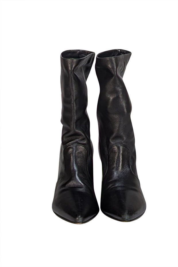 Prada - Black Leather Curved Heel Short Boots Sz 8.5 - Current Boutique