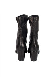 Prada - Black Leather Curved Heel Short Boots Sz 8.5 - Current Boutique