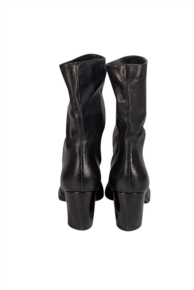 Prada - Black Leather Curved Heel Short Boots Sz 8.5 - Current Boutique