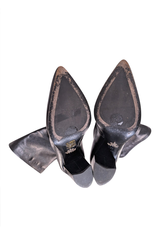 Prada - Black Leather Curved Heel Short Boots Sz 8.5 - Current Boutique