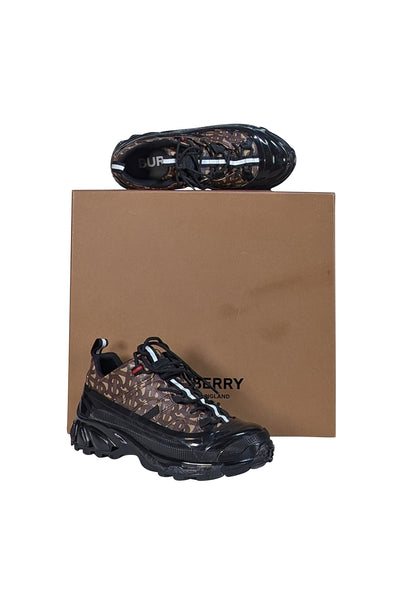 Burberry - Black w/ Brown & Beige Logo Sneakers Sz 9.5 - Current Boutique