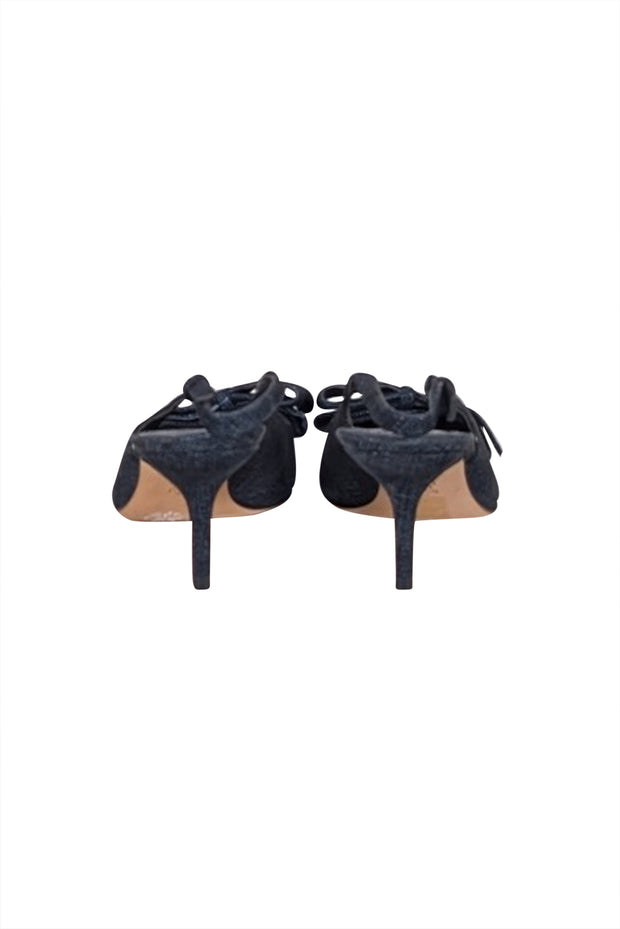 Tory Burch - Navy Leather Print Slingback Heels Sz 7.5 - Current Boutique