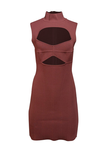 Herve Leger - Rust Red Ribbed Knit Keyhole Bust Dress Sz M - Current Boutique