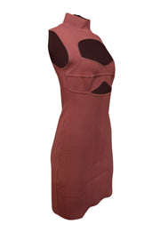 Herve Leger - Rust Red Ribbed Knit Keyhole Bust Dress Sz M - Current Boutique