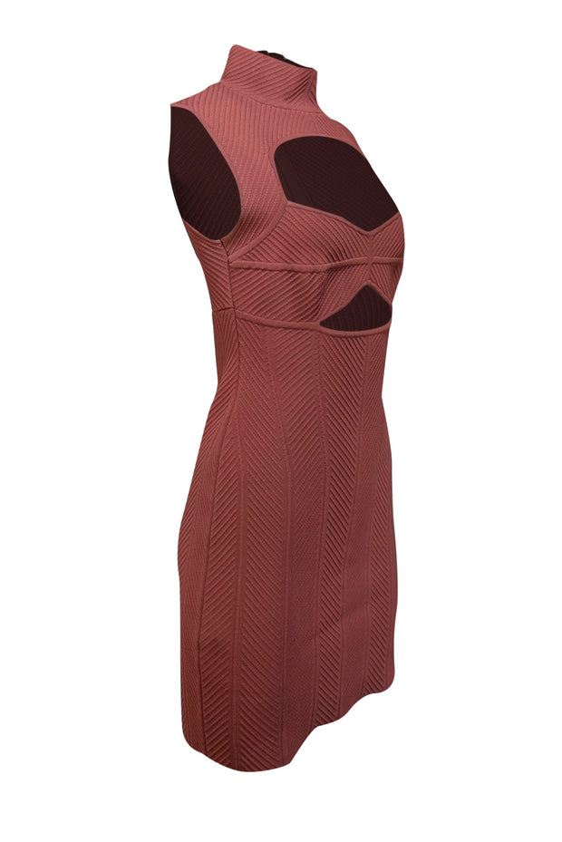 Herve Leger - Rust Red Ribbed Knit Keyhole Bust Dress Sz M - Current Boutique