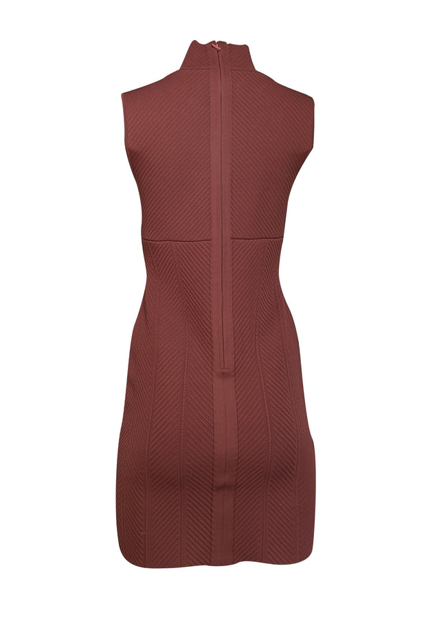 Herve Leger - Rust Red Ribbed Knit Keyhole Bust Dress Sz M - Current Boutique