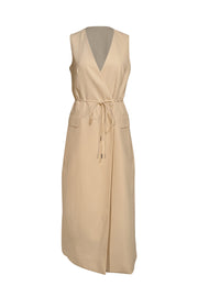 Halston - Cream Wrap Sleeveless Vest Style Dress Sz 4 - Current Boutique