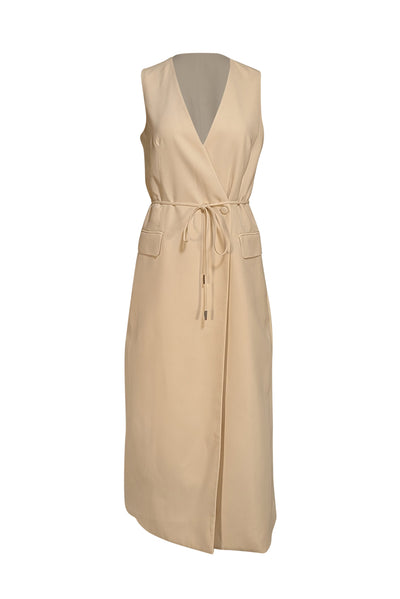 Halston - Cream Wrap Sleeveless Vest Style Dress Sz 4 - Current Boutique