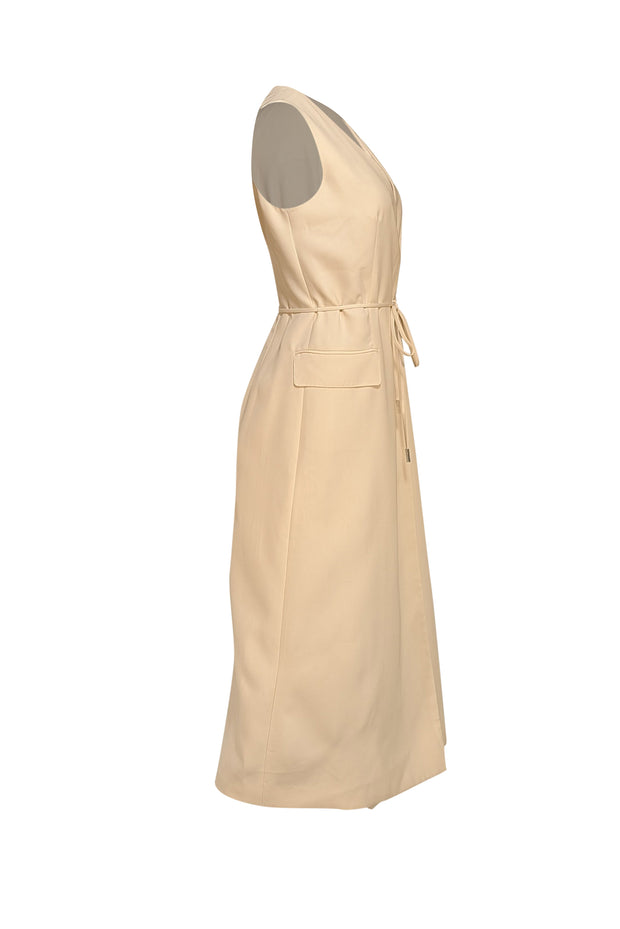 Halston - Cream Wrap Sleeveless Vest Style Dress Sz 4 - Current Boutique