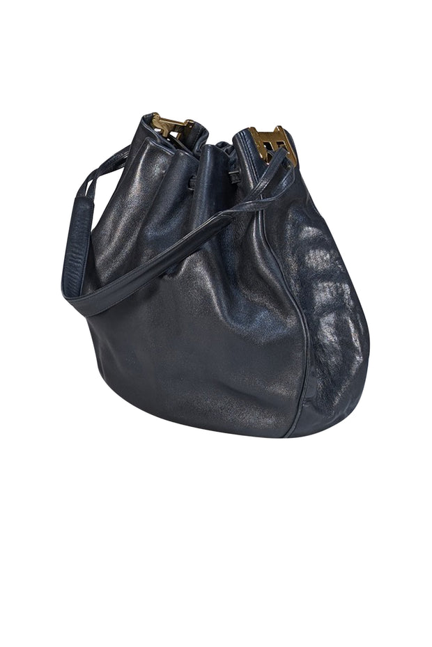 Bally - Black Leather Bucket Bag w/ Gold B Detail - Current Boutique