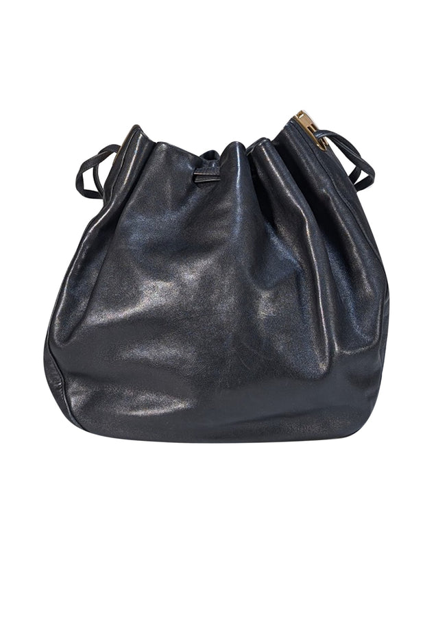 Bally - Black Leather Bucket Bag w/ Gold B Detail - Current Boutique