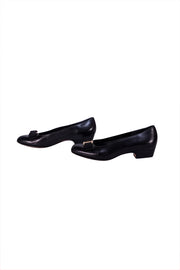 Ferragamo - Black Leather Bow Toe Kitten Pumps Sz 7