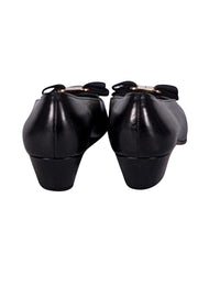 Ferragamo - Black Leather Bow Toe Kitten Pumps Sz 7