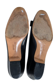 Ferragamo - Black Leather Bow Toe Kitten Pumps Sz 7