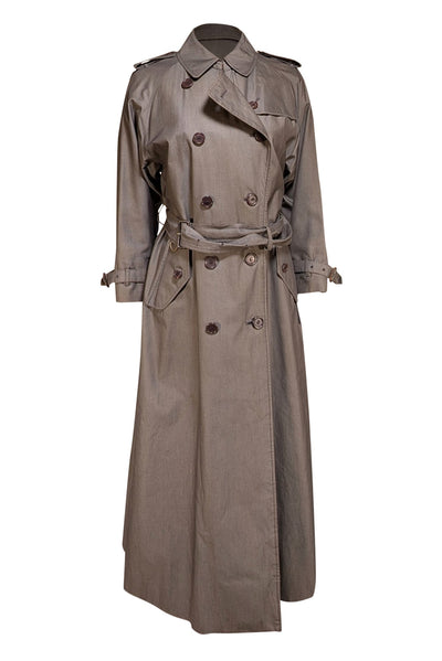 Burberry - Grey Long Trench Coat Sz M - Current Boutique
