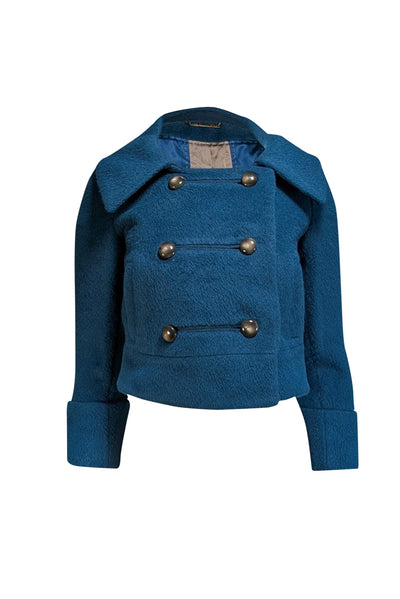 Diane von Furstenberg - Teal Alpaca & Wool Blend Double-Breasted Jacket Sz 0 - Current Boutique