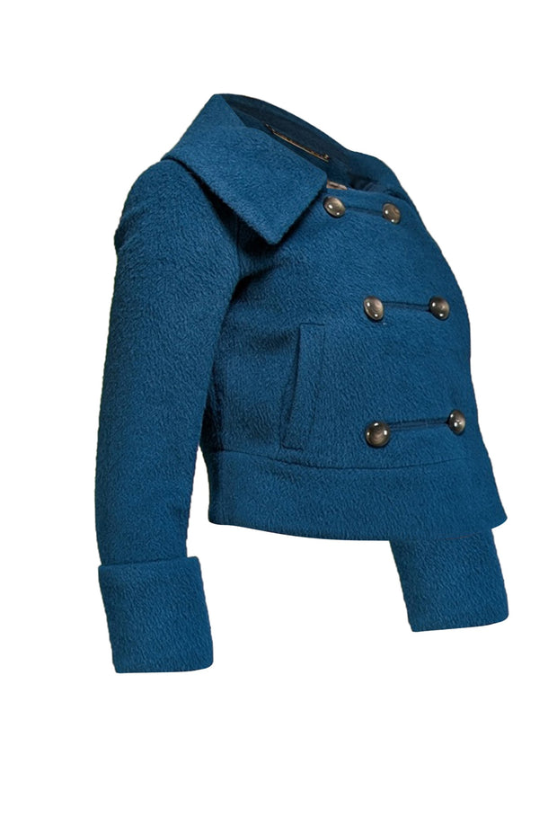Diane von Furstenberg - Teal Alpaca & Wool Blend Double-Breasted Jacket Sz 0 - Current Boutique
