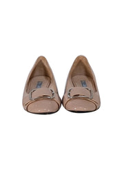 Prada - Beige Patent Leather Buckle Front Flats Sz 9.5 - Current Boutique