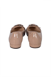 Prada - Beige Patent Leather Buckle Front Flats Sz 9.5 - Current Boutique