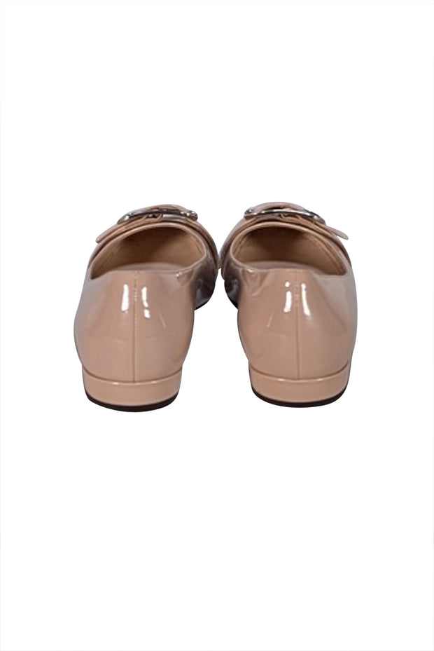 Prada - Beige Patent Leather Buckle Front Flats Sz 9.5 - Current Boutique
