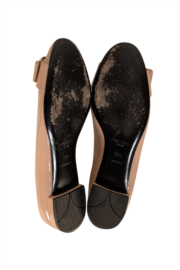 Prada - Beige Patent Leather Buckle Front Flats Sz 9.5 - Current Boutique