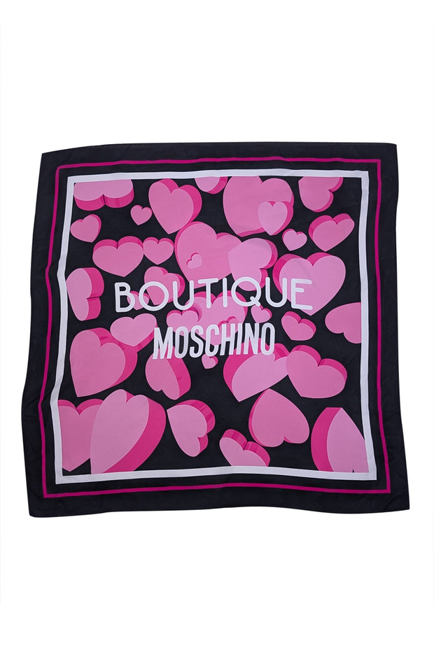 Moschino - Pink & Black Print Silk Scarf