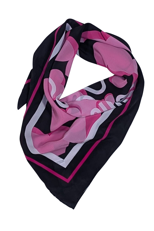 Moschino - Pink & Black Print Silk Scarf