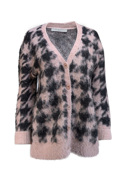 All Saints - Black & Pink Print Wool Blend Cardigan Sz S - Current Boutique