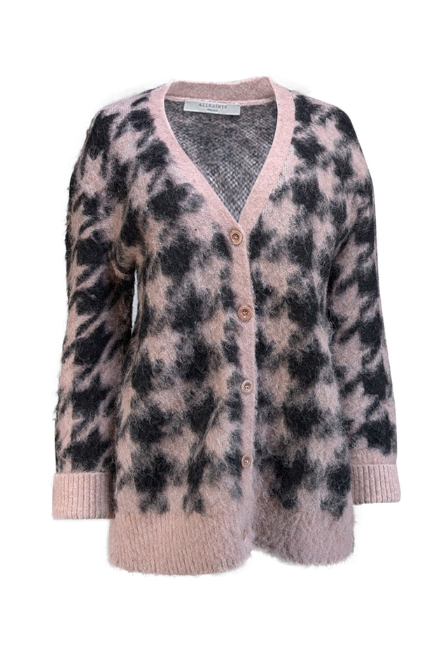All Saints - Black & Pink Print Wool Blend Cardigan Sz S - Current Boutique