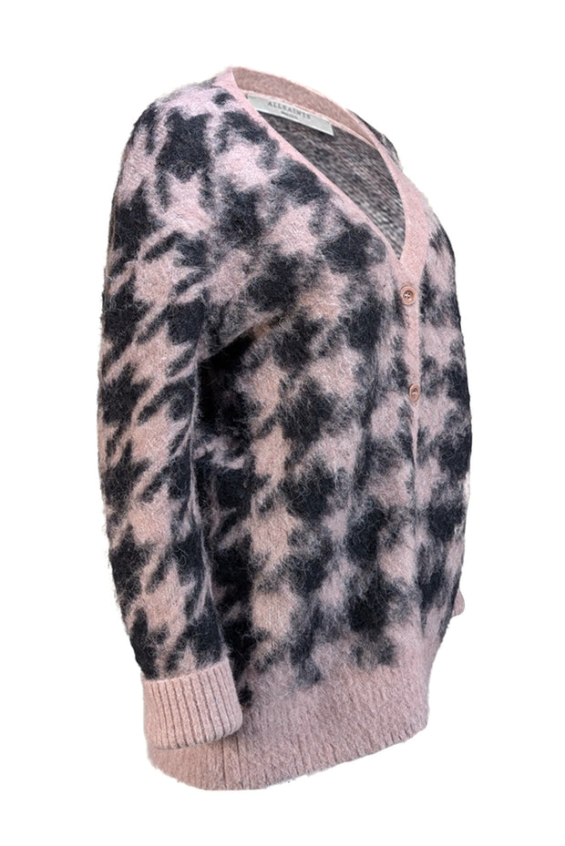 All Saints - Black & Pink Print Wool Blend Cardigan Sz S - Current Boutique