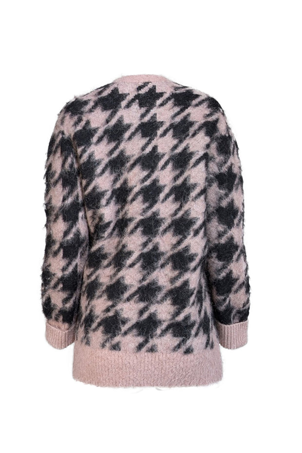 All Saints - Black & Pink Print Wool Blend Cardigan Sz S - Current Boutique