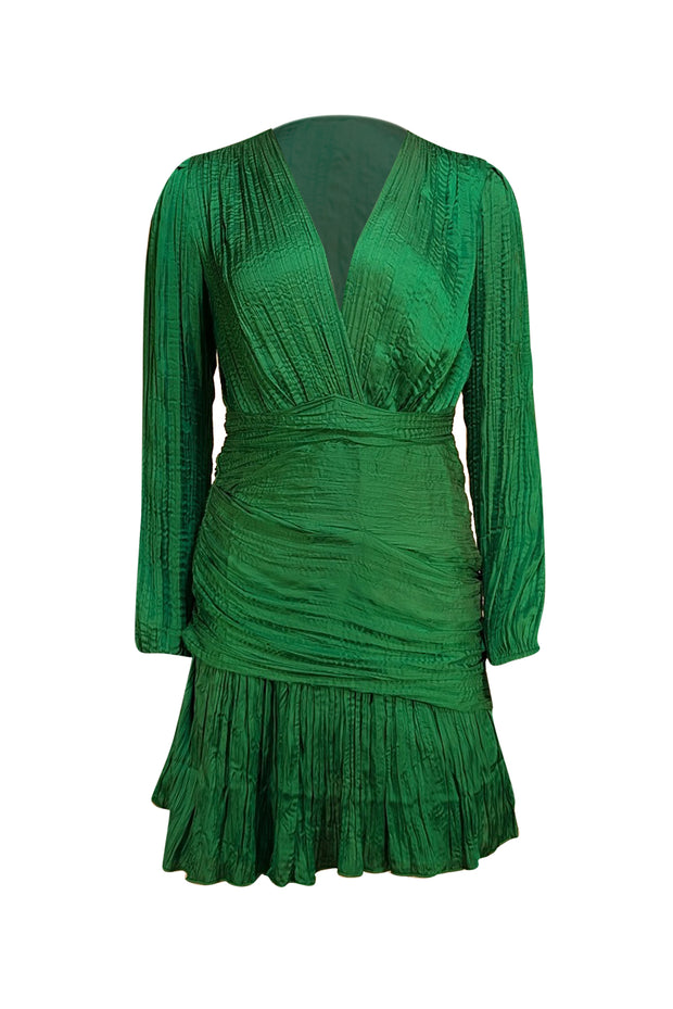 Maje - Green Plissé-Satin Mini Dress Sz 6 - Current Boutique