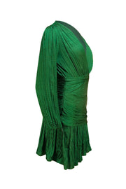 Maje - Green Plissé-Satin Mini Dress Sz 6 - Current Boutique
