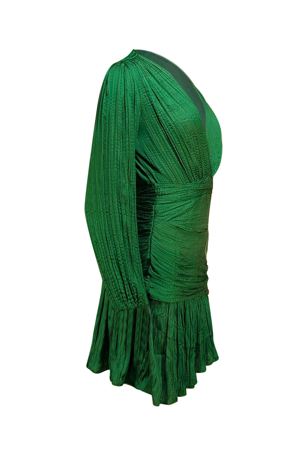 Maje - Green Plissé-Satin Mini Dress Sz 6 - Current Boutique