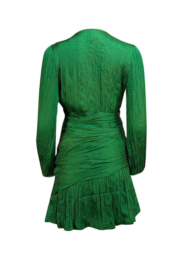 Maje - Green Plissé-Satin Mini Dress Sz 6 - Current Boutique