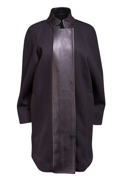 Halston Heritage - Black Coat w/ Leather Trim Sz S - Current Boutique