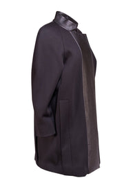 Halston Heritage - Black Coat w/ Leather Trim Sz S - Current Boutique