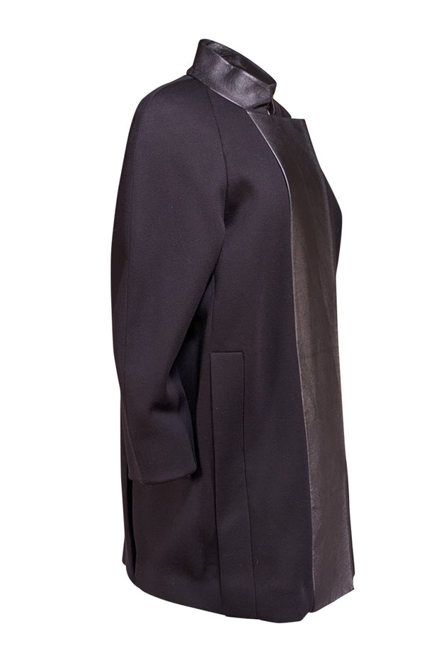 Halston Heritage - Black Coat w/ Leather Trim Sz S - Current Boutique