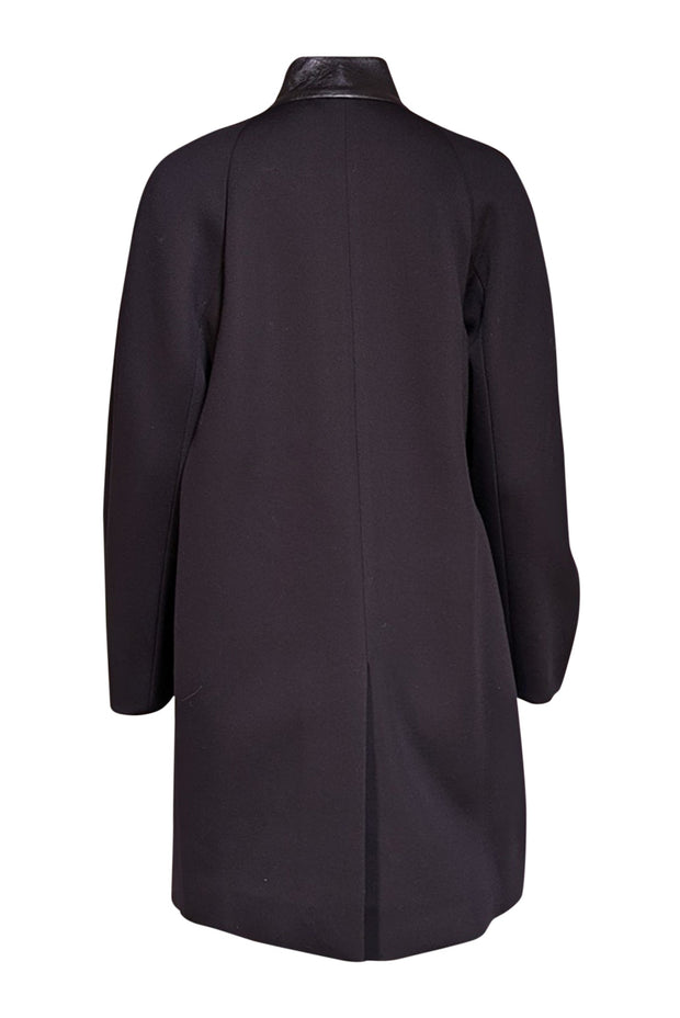 Halston Heritage - Black Coat w/ Leather Trim Sz S - Current Boutique