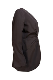 Elie Tahari - Black Rouched Middle Hook Front Closure Blazer Sz 12 - Current Boutique