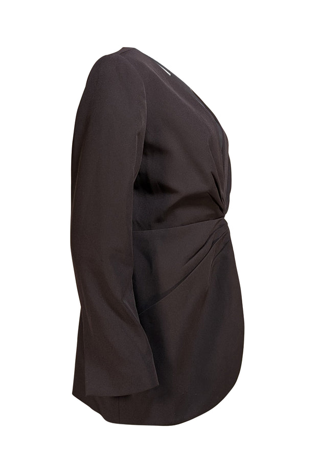 Elie Tahari - Black Rouched Middle Hook Front Closure Blazer Sz 12 - Current Boutique