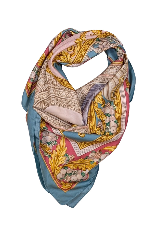 Loewe - Mint Blue, Cream, Gold, & Pink Silk Scarf